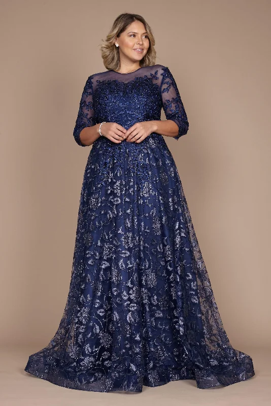 Long Formal Lace Evening Dress Navy