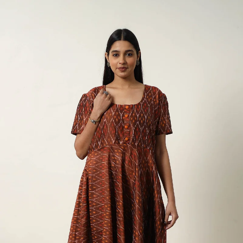 Orange - Mercerized Cotton Flared Pochampally Ikat Dress 14