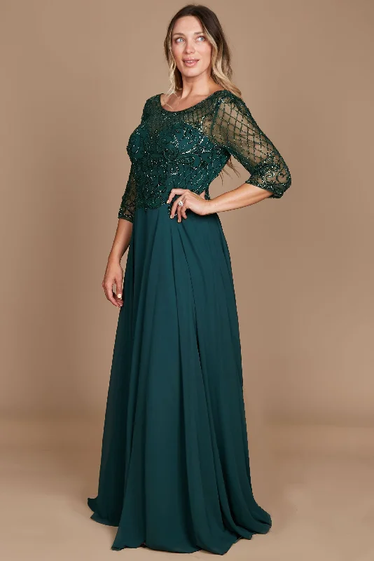 Long Sleeve Hand Beaded Mother of The Bride Dress Dark Green