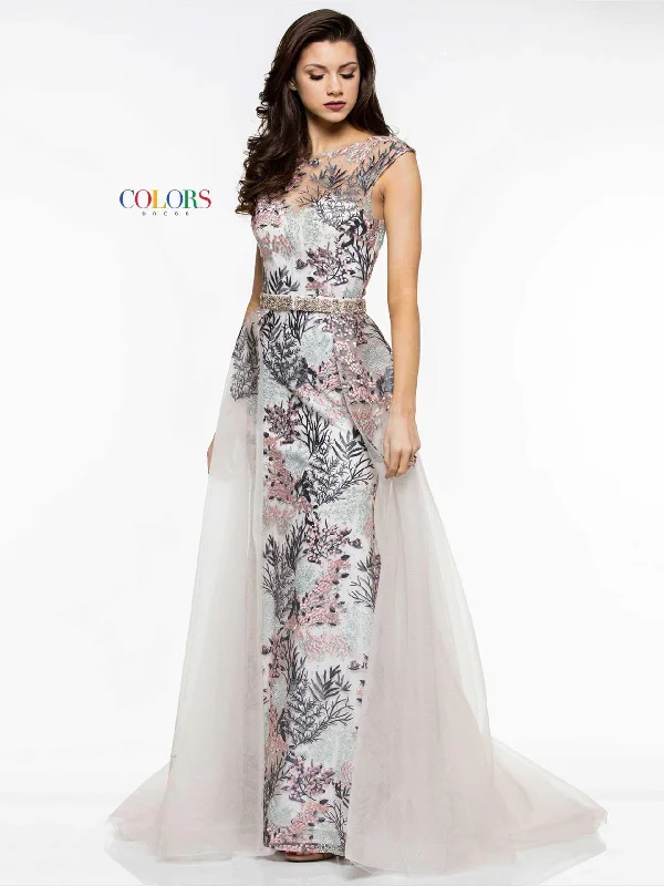 Colors 1830 Colors Long Cap Sleeve Formal Prom Dress