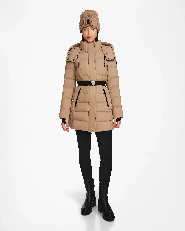 FRIDA M WOMEN'S MATTE BELTED MID-LENGTH DOWN PUFFER