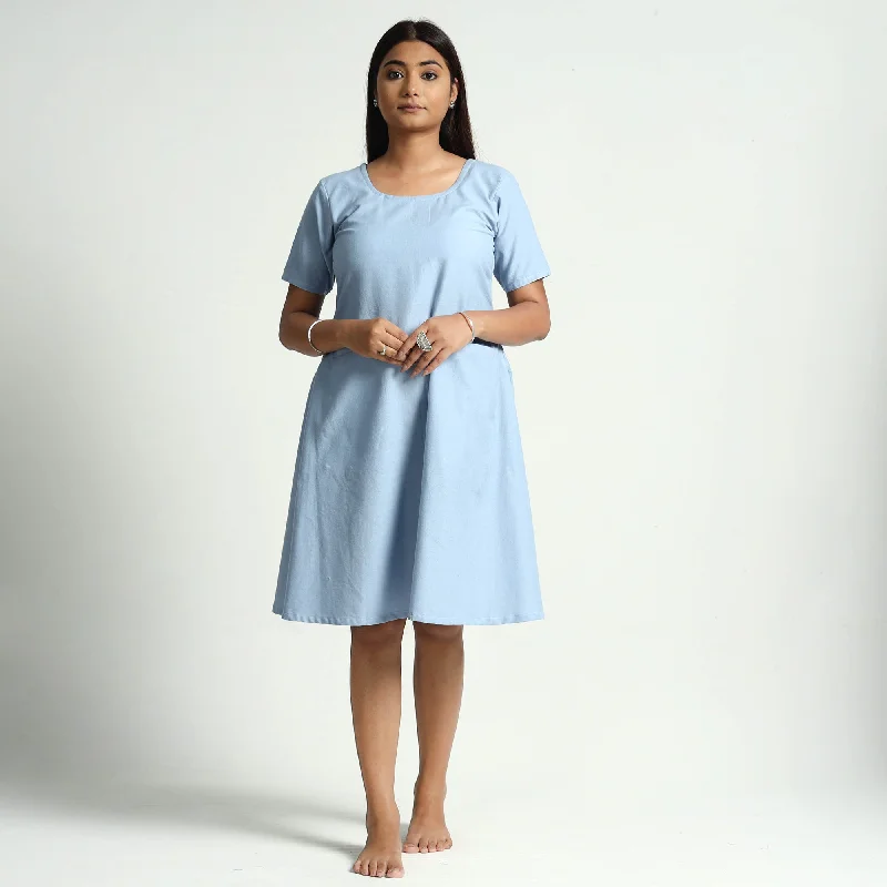 Sky Blue Plain Handloom Cotton Dress