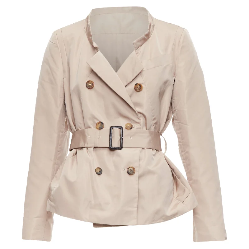 Prada Silk Blend Panelled Double Breast Belted Trench Jacket