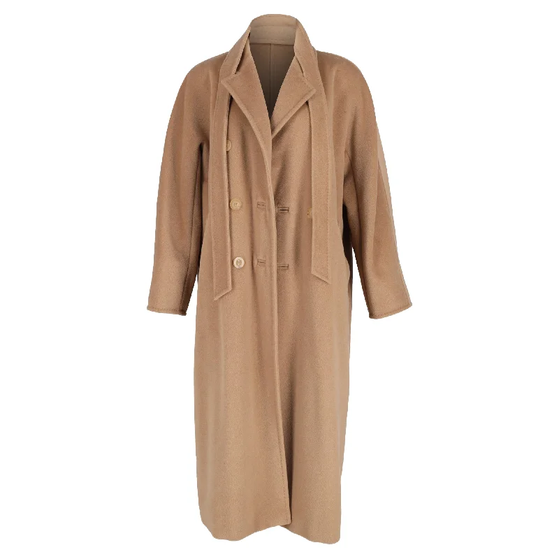 Max Mara Madame Belted Double-Breasted Coat in Brown Wool