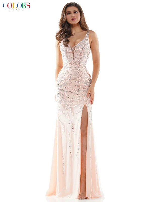 Colors 2651 Colors Long Sleeveless Fitted Prom Dress