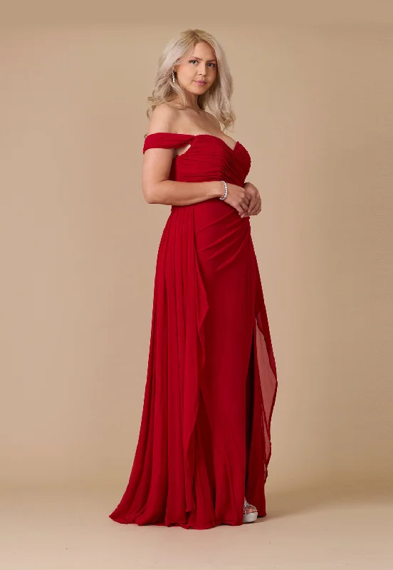 Off Shoulder Long Formal Evening Dress Burgundy