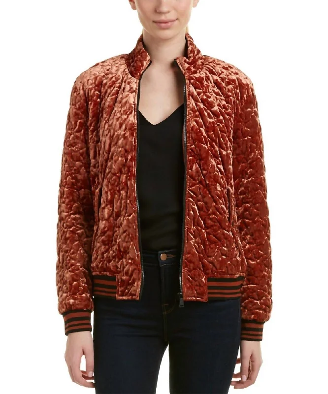 Quilted Velvet Bomber Jacket In Brown