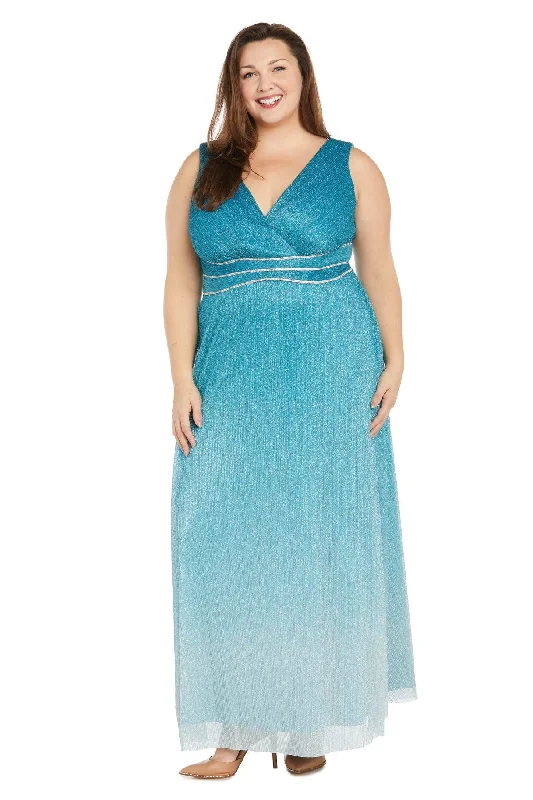 R&M Richards 1576W Long Plus Size Pleated Formal Dress