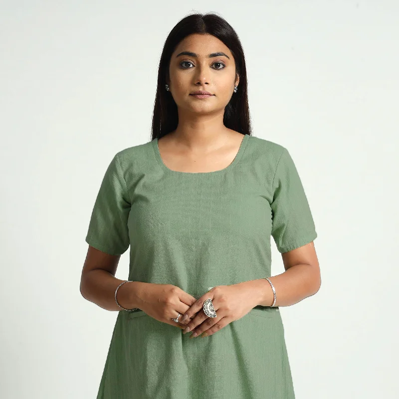 Sage Green Plain Handloom Cotton Dress