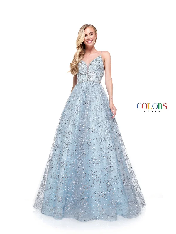 Colors 2288 Prom Long Formal Beaded Mesh Ball Gown