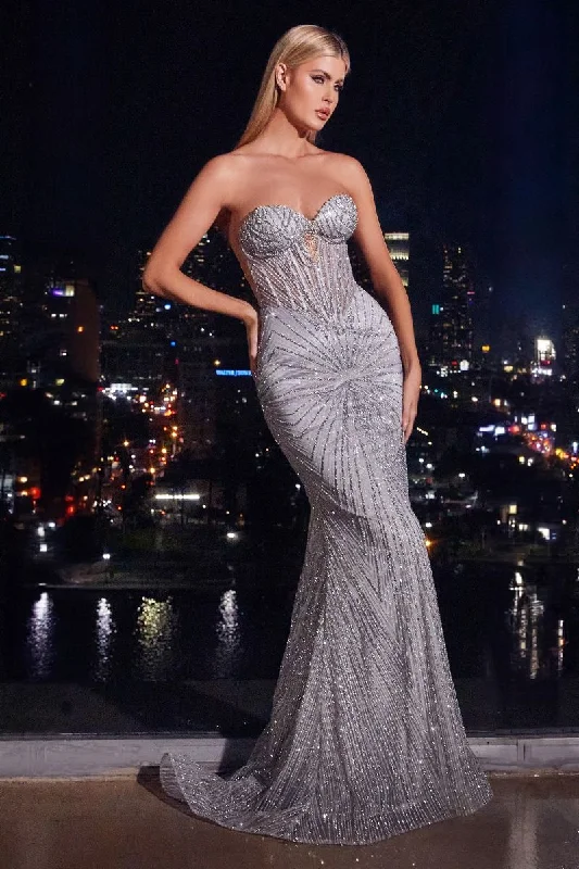 Cinderella Divine J871 Long Fitted Glitter Formal Prom Dress