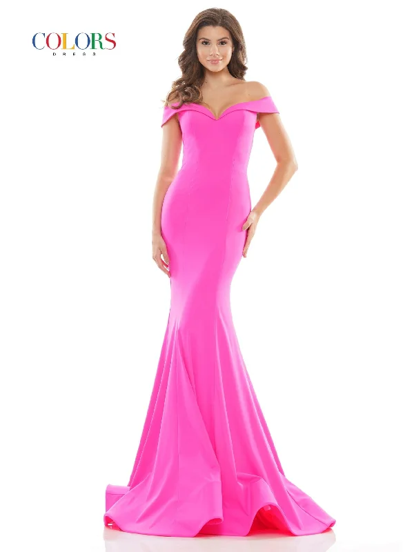 Colors 2709 Colors Long Off Shoulder Formal Prom Dress