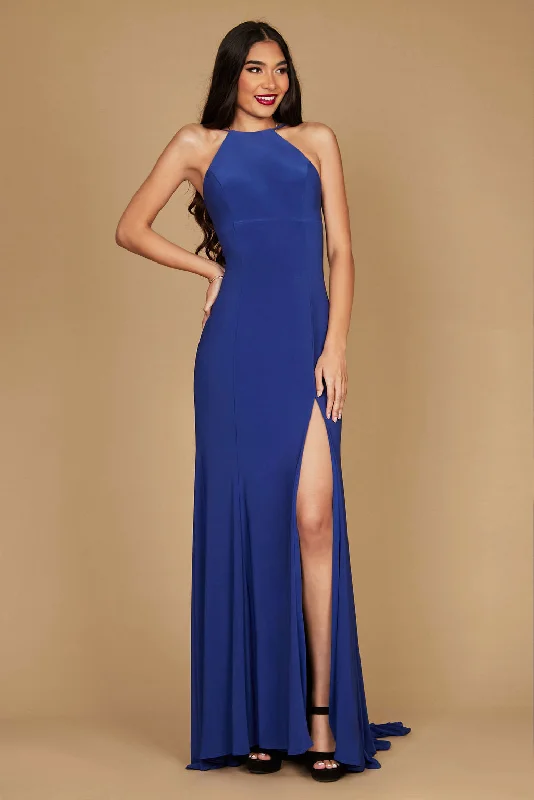 Long Fitted Open Back Jersey Prom Dress Royal