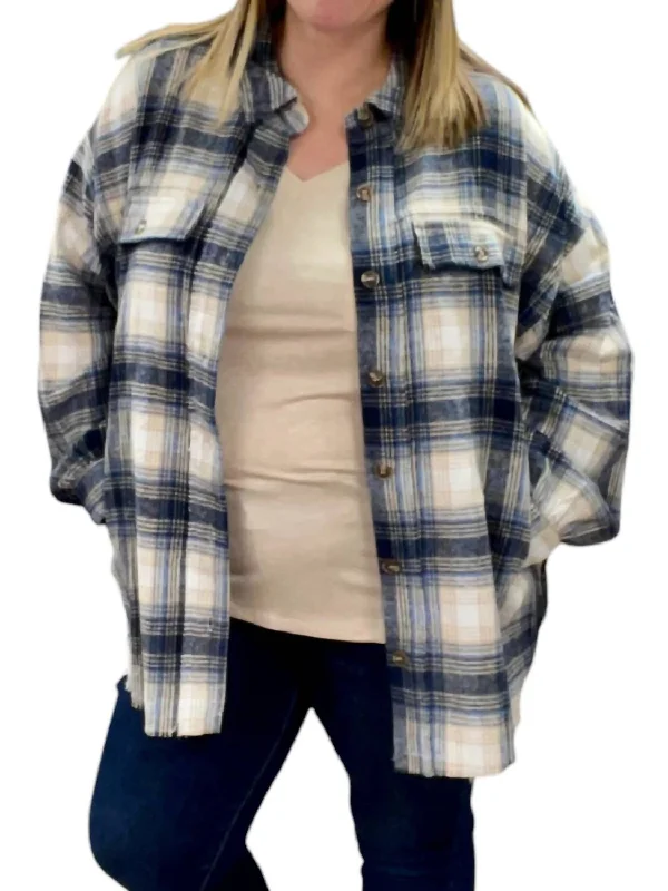 Plaid Shacket In Blue