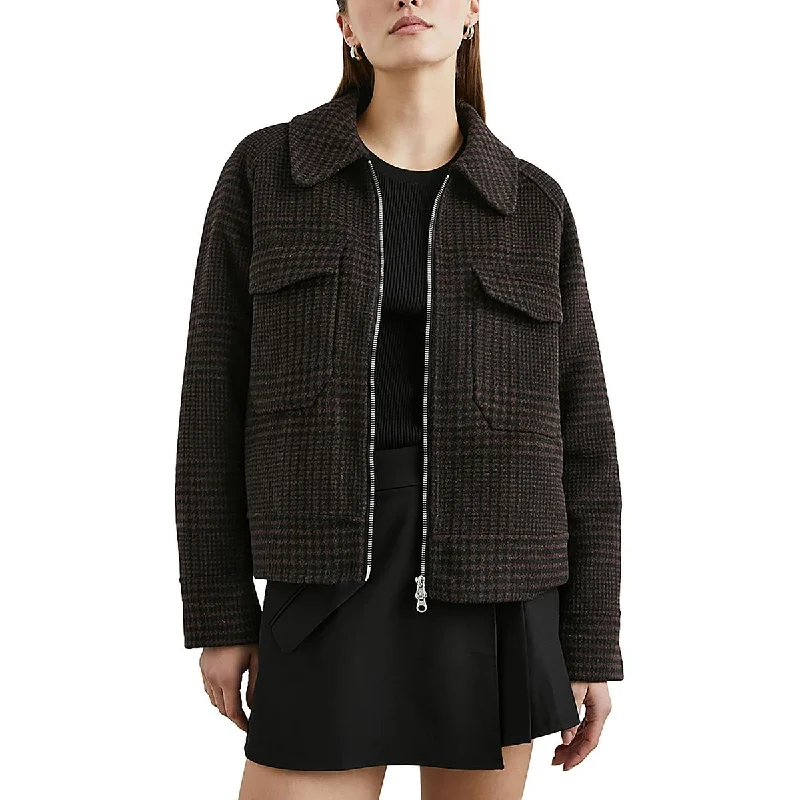 Womens Wool Blend Houndstooth Wool Coat