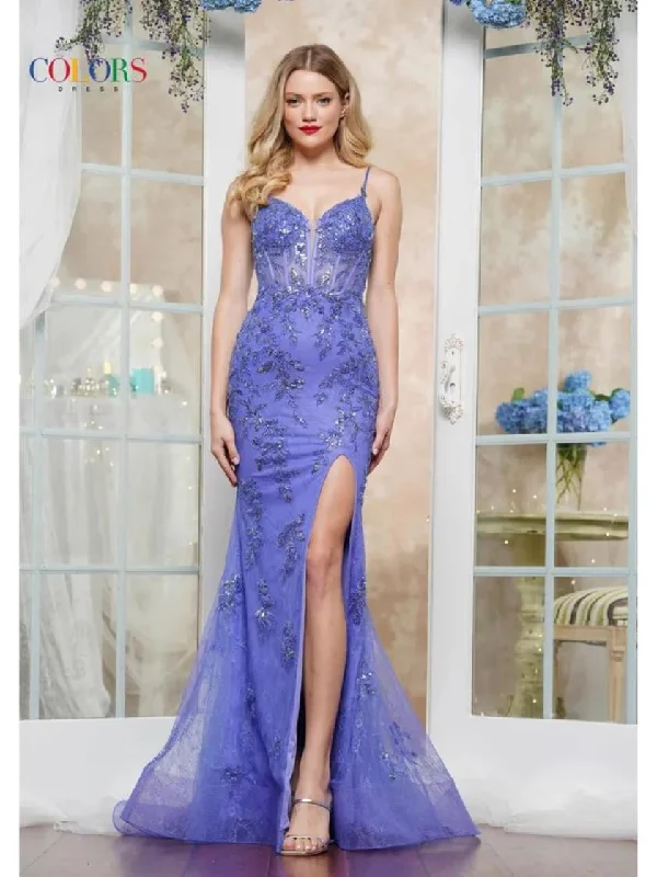 Colors 3518 Formal Long Slit Fitted Prom Dress