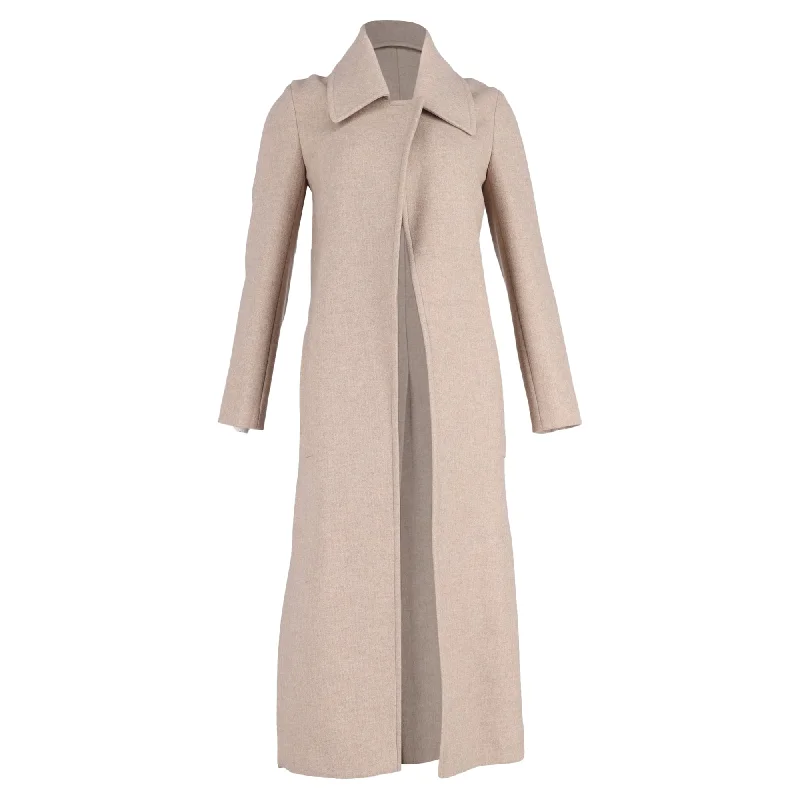 Victoria Beckham Open Single-Breasted Coat with Slit in Beige Wool