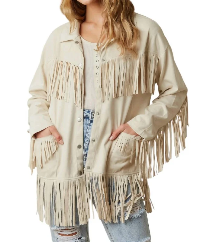 Suede Fringe Jacket In Cream