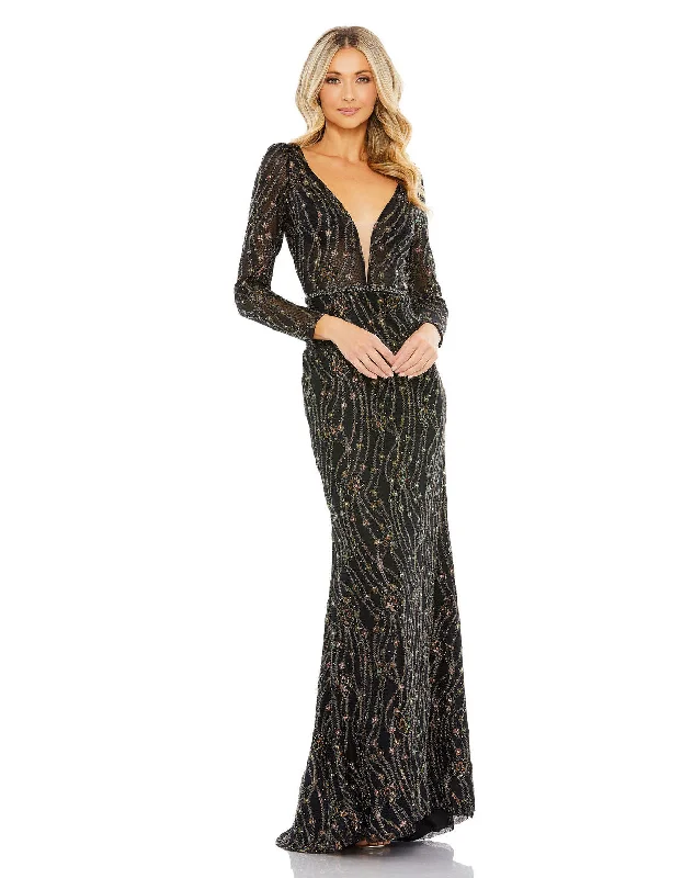 Mac Duggal 11159 Long Sleeve Beaded Formal Prom Dress