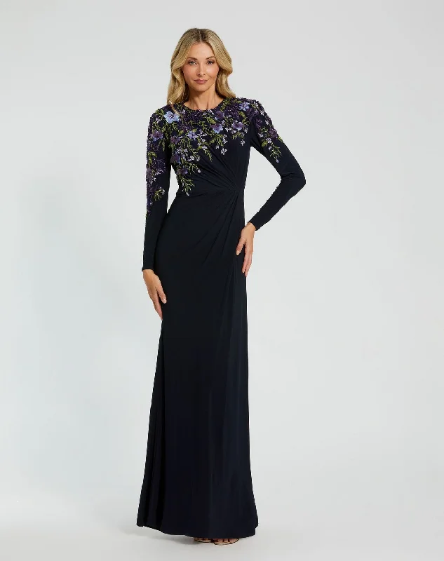 Mac Duggal 11806 Long Sleeve Formal Floral Prom Dress