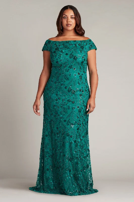 Tadashi Shoji CCF23088LQ Long Formal Beaded Floral Plus Size Dress