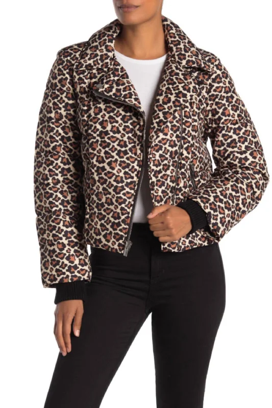 Paulina Leopard Print Down Quilted Jacket In Multicolor