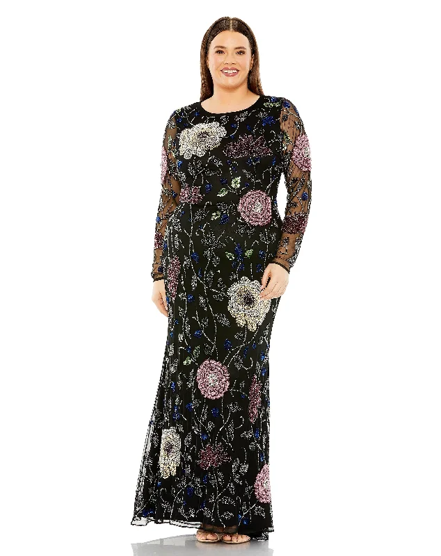 Mac Duggal 94011 Long Sleeve Floral Plus Size Formal Dress