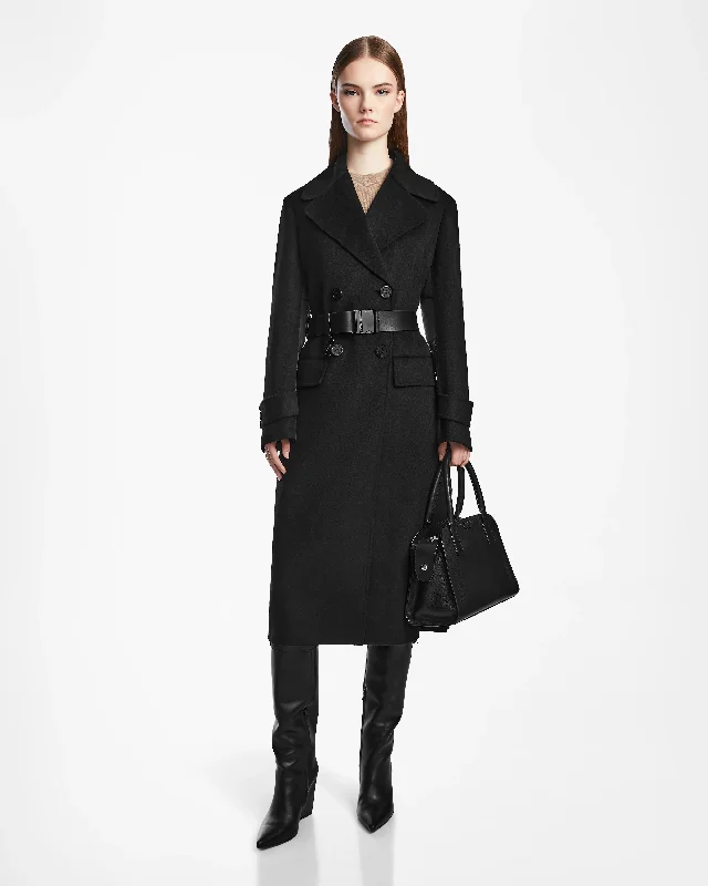 IVE WOMEN'S BELTED WOOL COAT WITH QUILTED PUFFER BACK