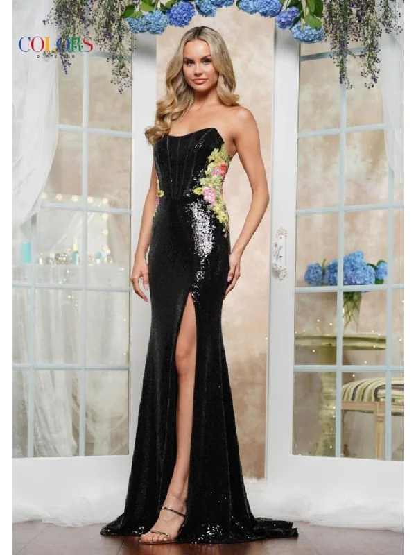 Colors 3536 Formal Floral Fitted Long Prom Dress