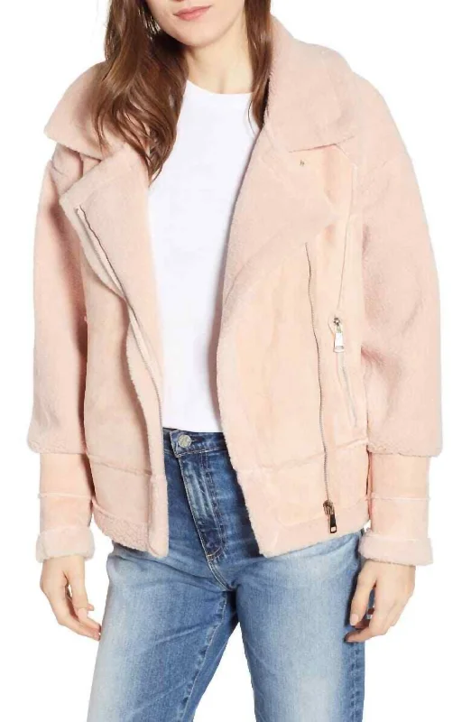 Anne Shearling Biker Jacket In Pink