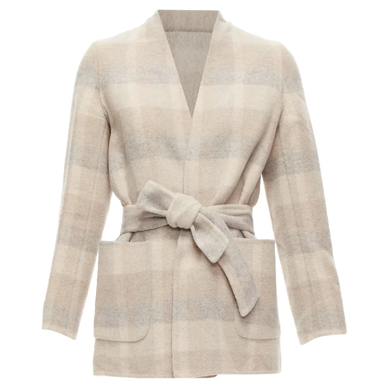 Max Mara Cucito Amano Double Face Angora Wool Checked Belt Jacket