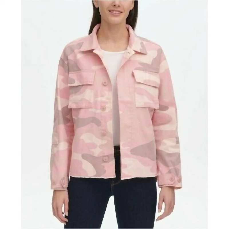 Two Pocket Camo Print Utility Jacket In Pink