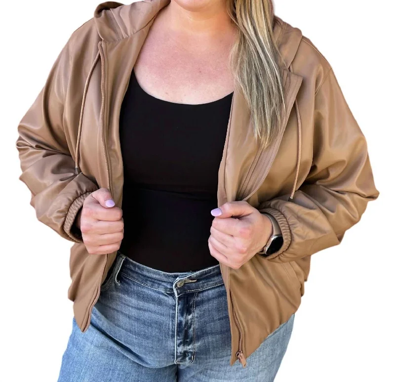 Faux Leather Jacket In Camel