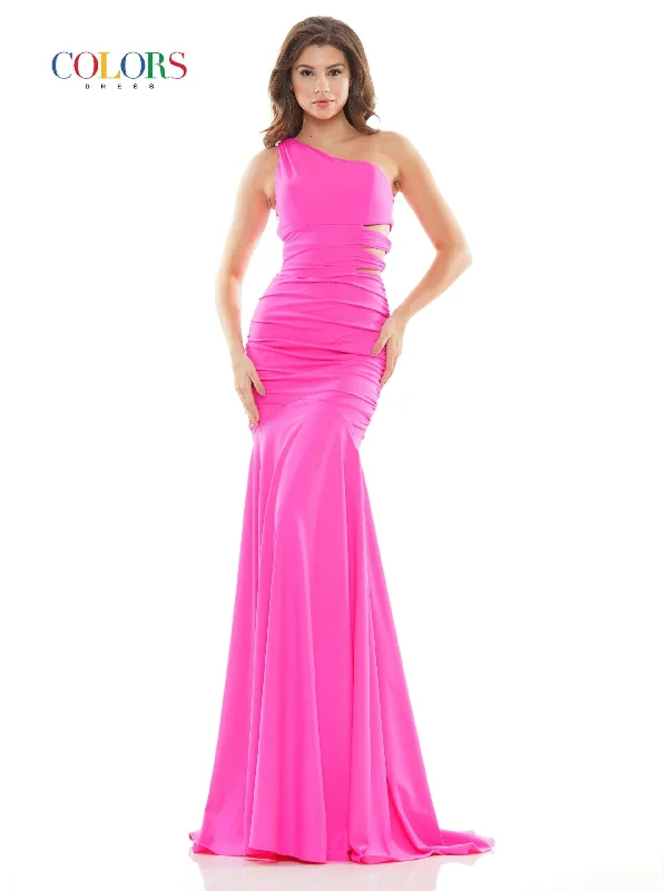 Colors 2693 Colors Long One Shoulder Fitted Prom Dress