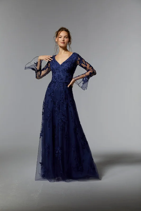 MGNY Madeline Gardner New York 72929 Long Sleeve Beaded Formal Gown