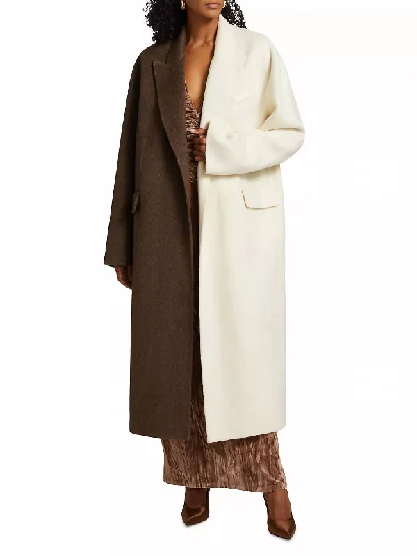 Wendalin Bi-Colored Tailored Coat In Chocolate Brown Ivory