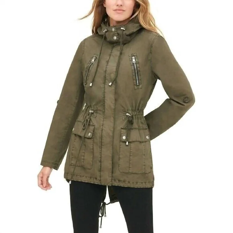 Parachute Fish Tail Mid Length Utility Jacket In Green