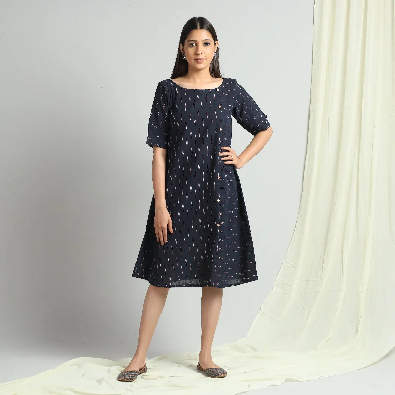 Blue - Pochampally Ikat Weave Cotton Dress