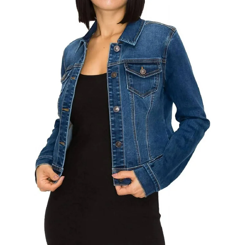 Stone Washed Basic Jacket With Two Pockets In Denim