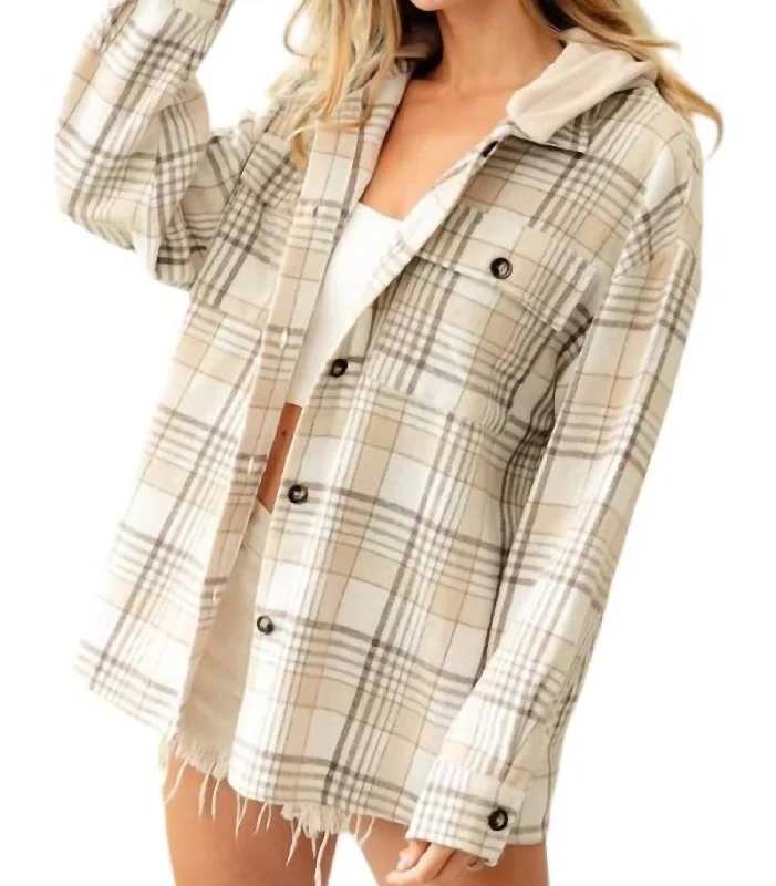 Hooded Flannel Jacket In Oatmeal Multi