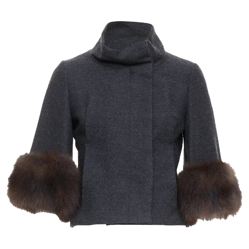 Marni Fur Trim Flare Wool Blend Cropped Jacket