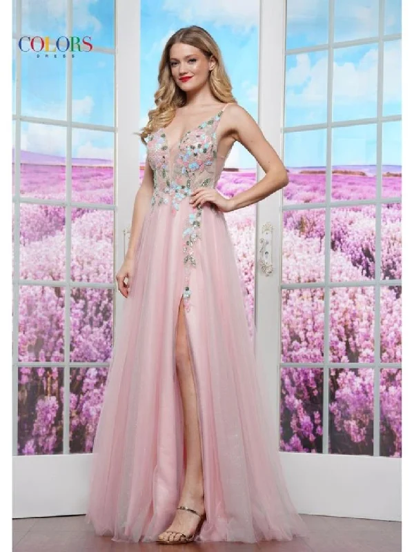 Colors 3612 Long Formal A Line Slit Evening Prom Dress