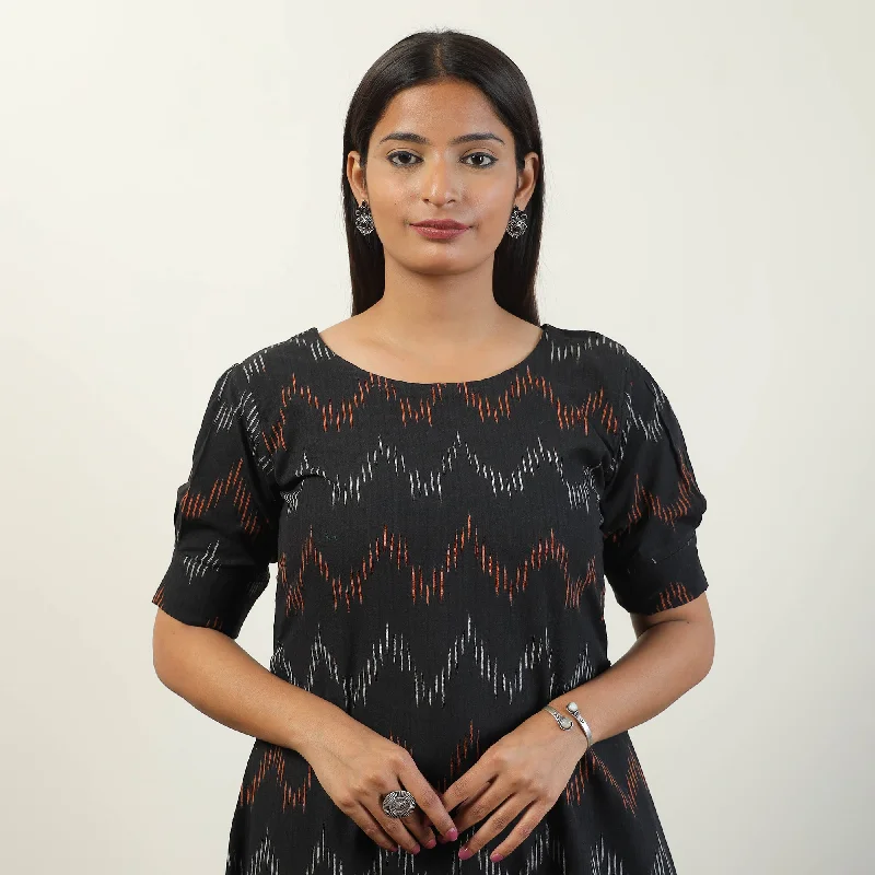 Black - Pochampally Ikat Weave Cotton Dress 04