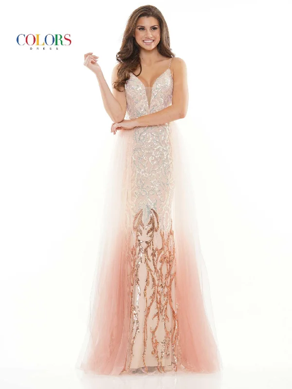 Colors 2757 Colors Long Spaghetti Strap Ombre Prom Dress