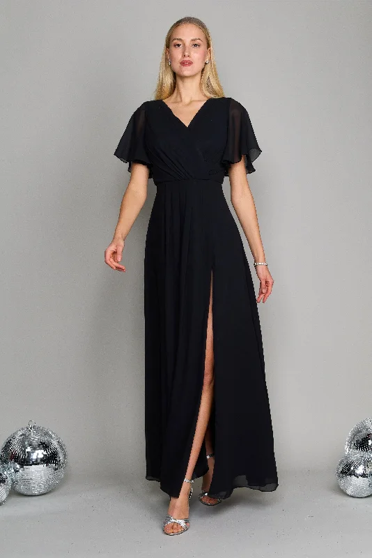 Short Sleeve Chiffon Formal Dress Black