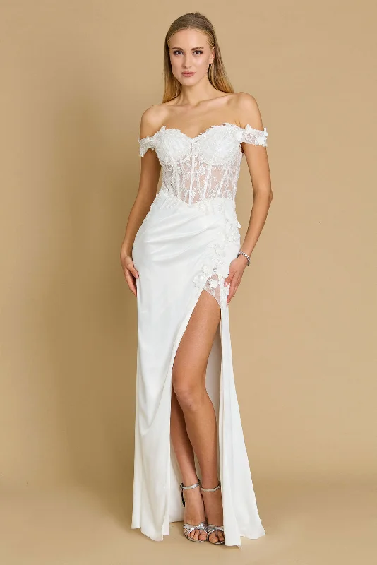 Fitted Corset Off the Shoulder Formal Prom Dress Ivory