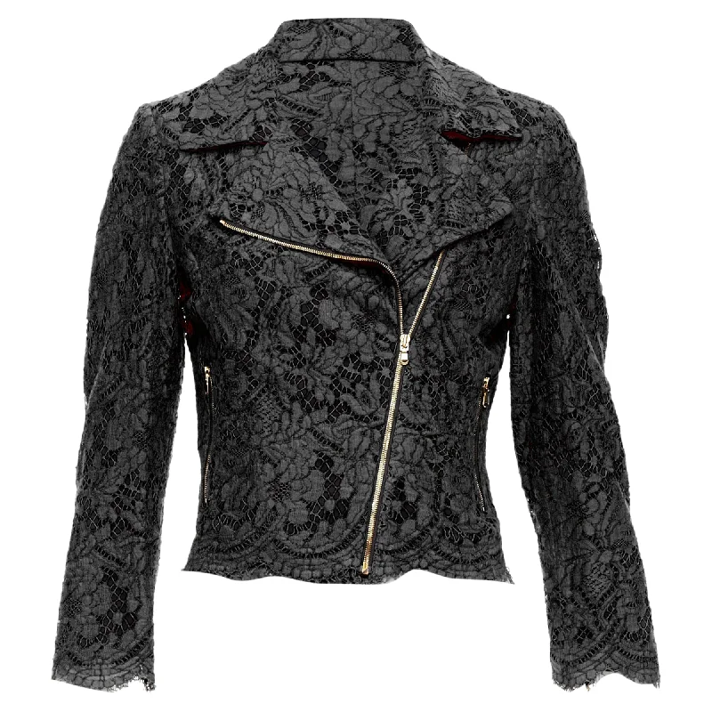 Msgm Cotton Blend Lace Side Zip Cropped Biker Jacket