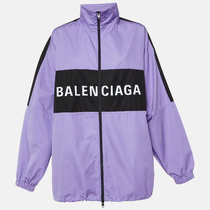 Balenciaga Purple Logo Embroidered Cotton Oversized Jacket S