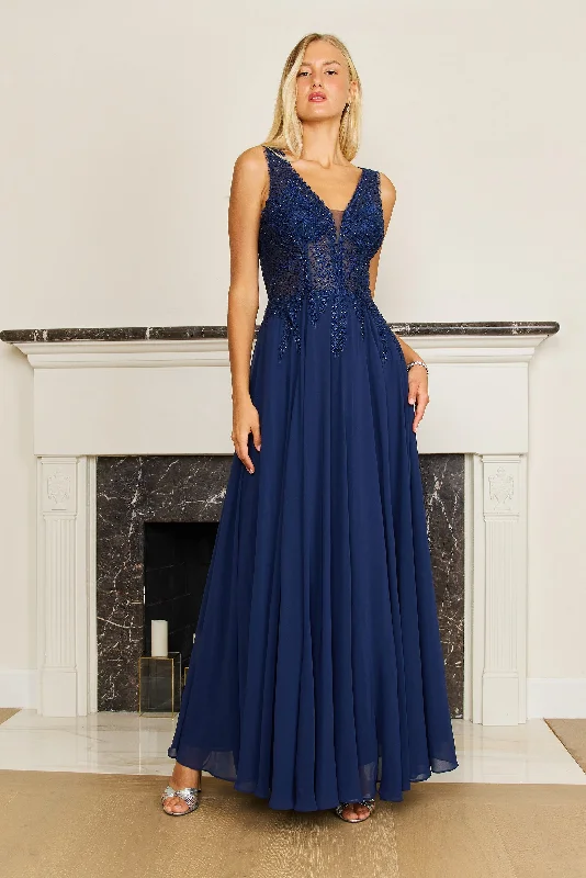 Long Formal Dress Plus Size Chiffon Evening Gown Navy