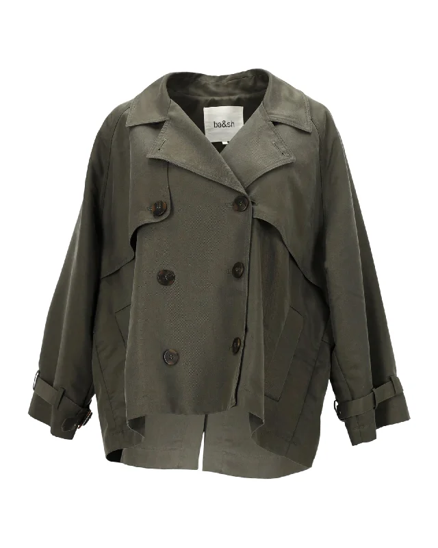 Ba&Sh Tea Double-Breasted Twill Jacket In Green Cotton